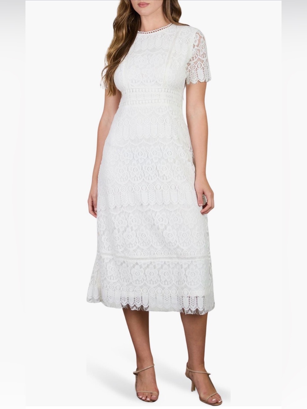 August Sky White Lace Midi Dress Wedding Bridal Shower